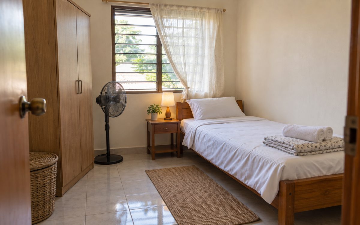 A small bedroom freshly prepared with clean linen